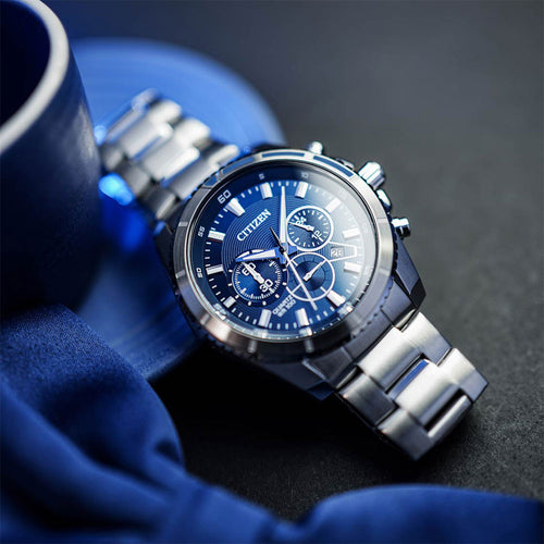 Citizen Men's Quartz Chronograph Watch, Blue Dial, Stainless Steel, Water Resistant