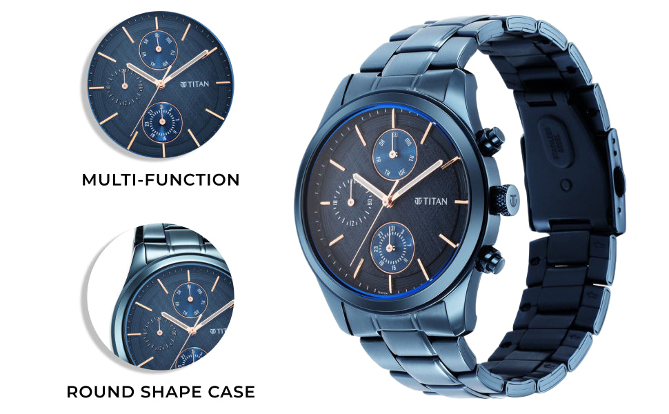 Titan Neo Splash Men's Multifunction Quartz Watch - Midnight Blue Steel