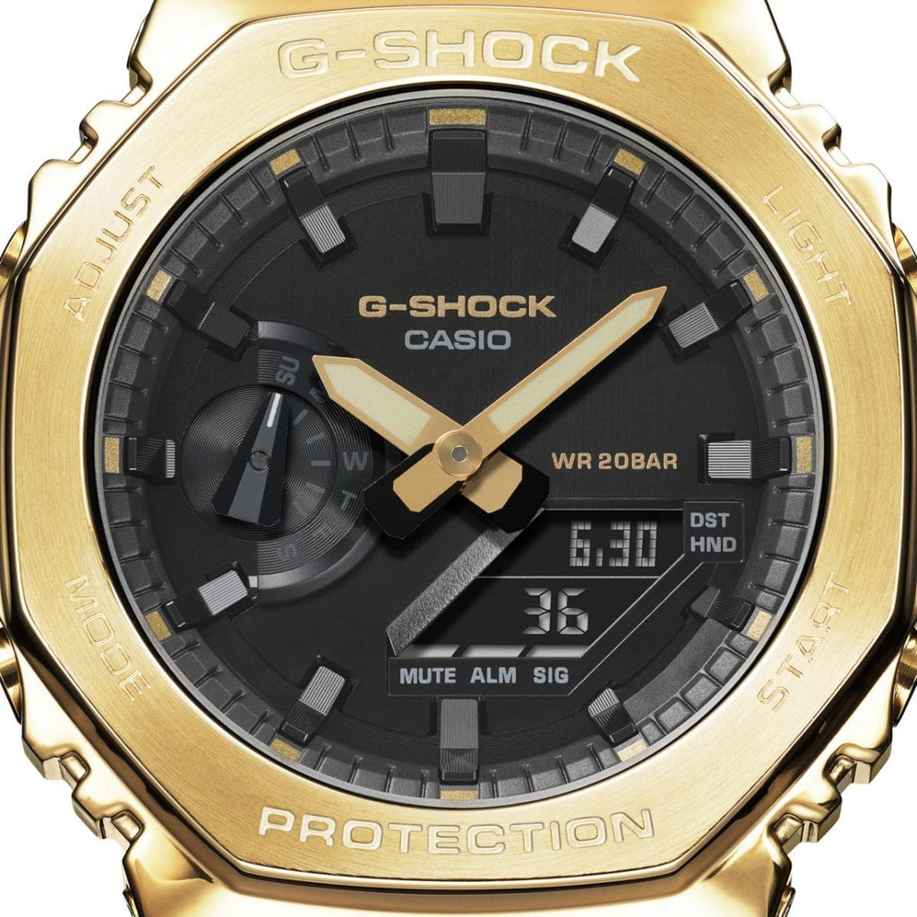 Casio G-SHOCK 2100 Series Gold Metal Bezel Black Resin Shock Resistant Watch
